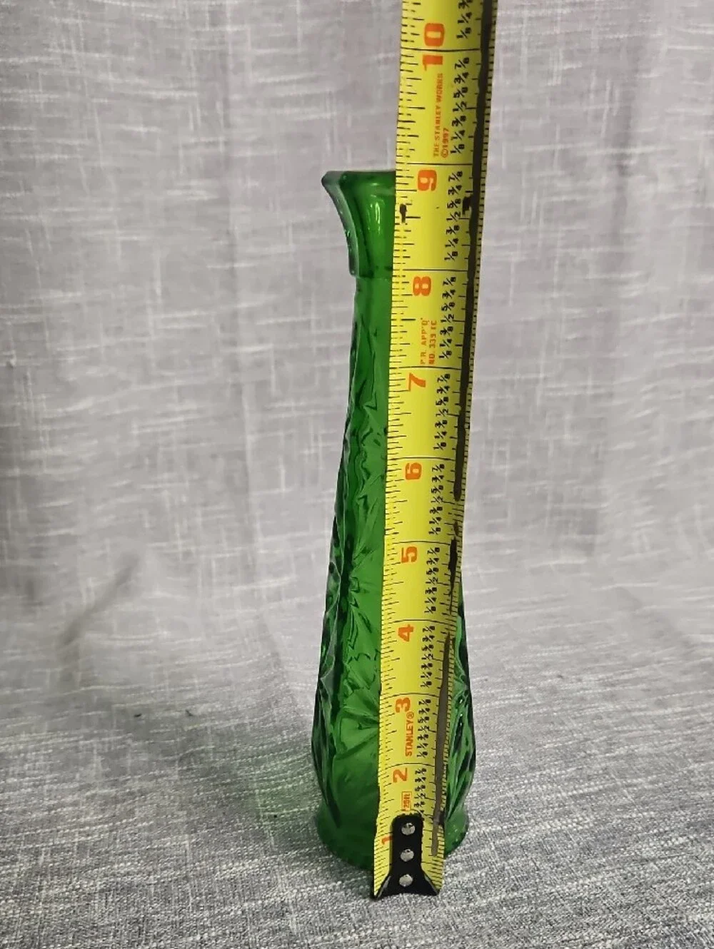 Tall Green Pressed Glass Bud Vase